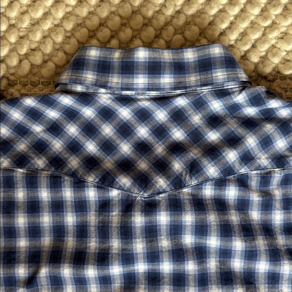 🍌 Banana Republic Western Cut Pearl Snap Navy Plaid Men's Long Sleeve Shirt - Picture 8 of 8